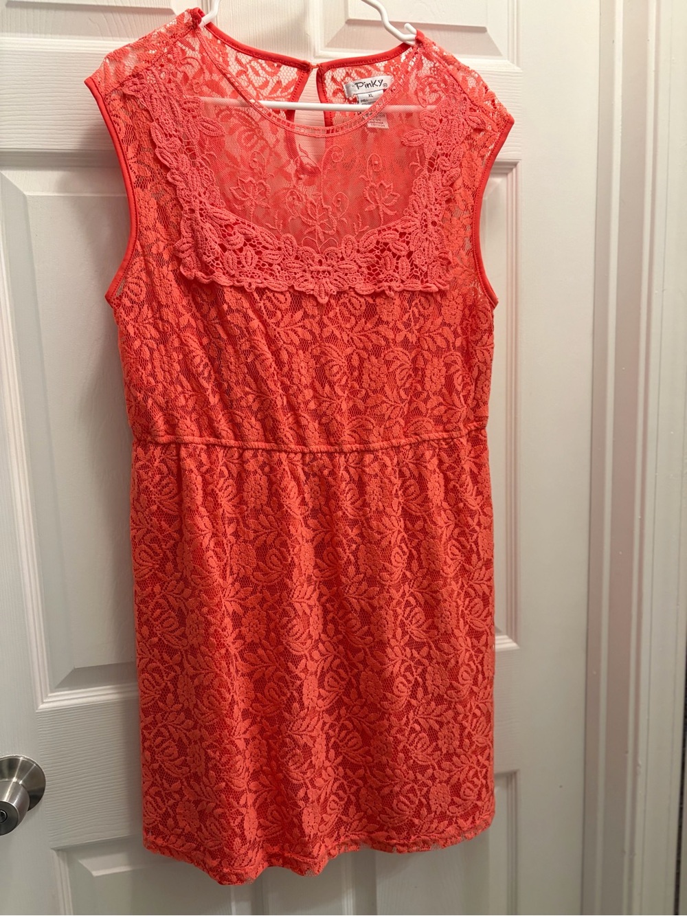 Pinky XL Coral Floral Lace Sheer Yoke Fit & Flare Dress